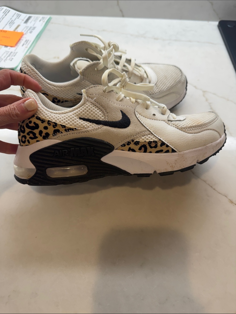Nike womens Air Max Sneakers with Leopard Accent - White/Black/Tan
